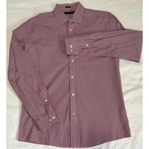 Tommy Hilfiger Slim Fit Gingham Button Down Shirt Mens 16 34/35 Burgundy.